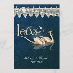 Damask Swan Elegance Blue - Faire-part de mariage