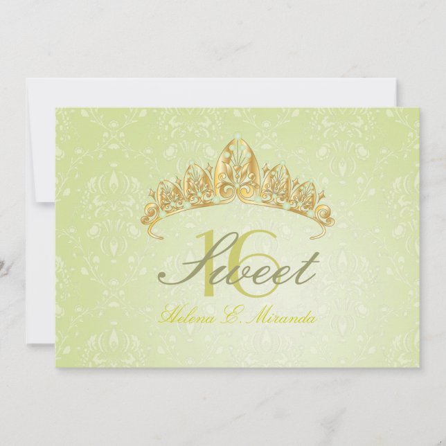 Damask Sweet 16/ invitations tiara/green peridot (Devant)