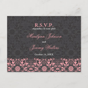 Damask Swils Lace Charcoal RSVP Mariage Carte post