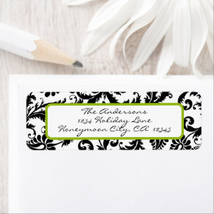 Damask Swirl Apple Green & Black Étiquette de adre