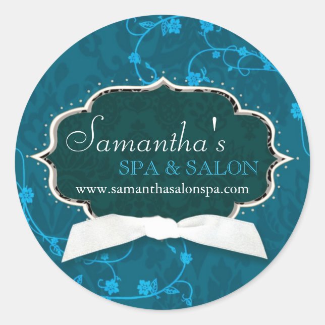 Damask Swirls Spa Salon Business Étiquette de prod (Devant)