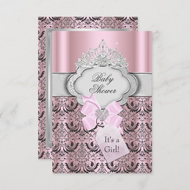 Damask & Tiara Princess Baby shower Invitation (Devant / Derrière)