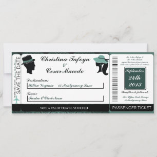 Damask Turquoise Coupl Boarding Pass Faire-part de