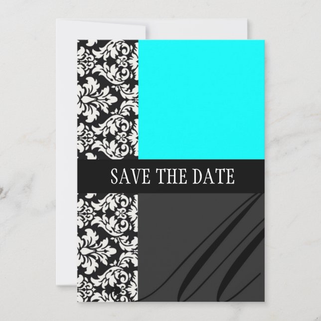 Damask Turquoise Enregistrer La Carte Date (Devant)