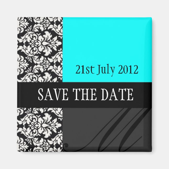 Damask Turquoise Enregistrer La Date Magnet (Devant)