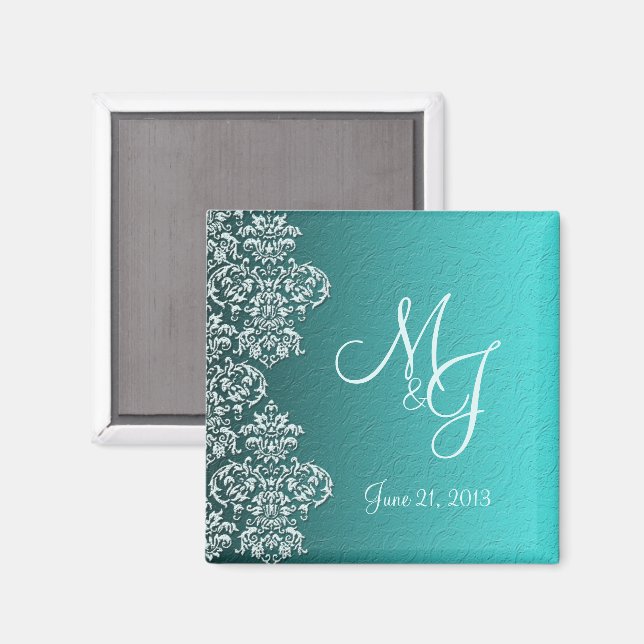 Damask Turquoise Magnet Mariage (Recto/Verso)