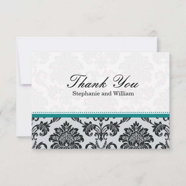 Damask Turquoise Mariage Carte de remerciements (Devant)