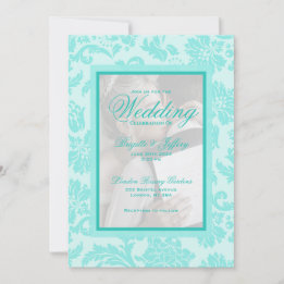 Damask turquoise mariage élégante invitation