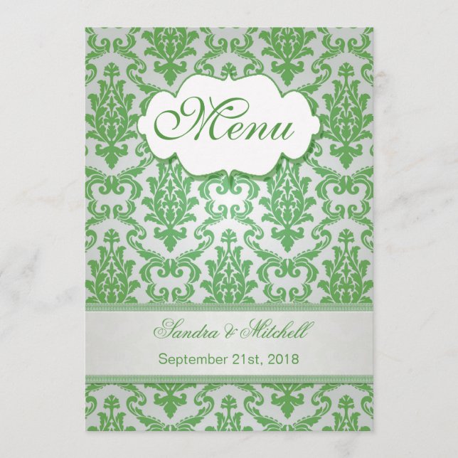 Damask vert pomme couleur Menu Mariage (Devant)
