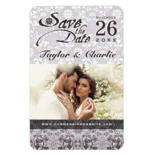 Damask Vintage Lace Save The Date Photo Magnet