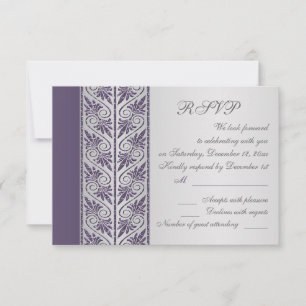Damask violet sur argent RSVP pour anniversaire de
