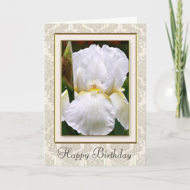 Damask White Iris Bonne carte d'anniversaire (Devant)