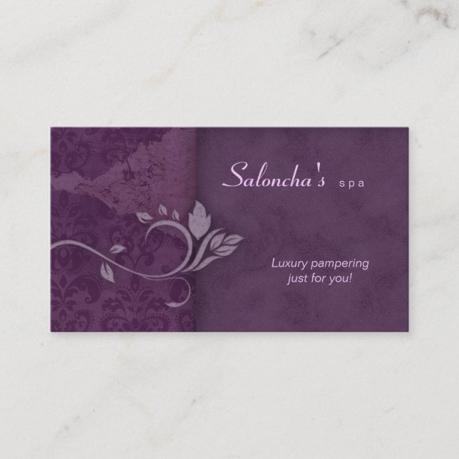 Damassé âgée par pourpre de carte de visite de spa (Devant)