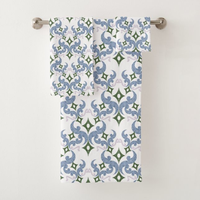 damassé bleu et vert ornement pointillisme (En situation)