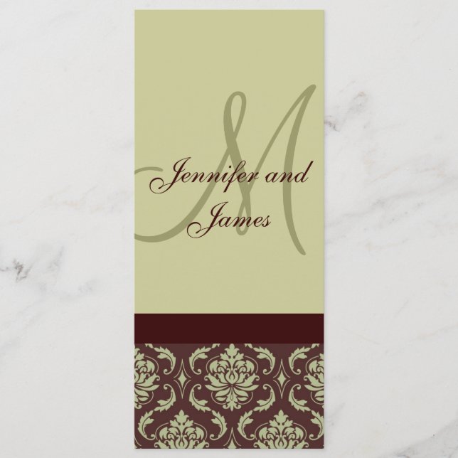 Damassé de brun de Taupe de monogramme de cartes (Devant)