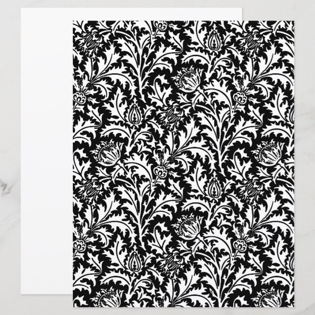 Damassé de chardon William Morris, noir et blanc (Devant / Derrière)