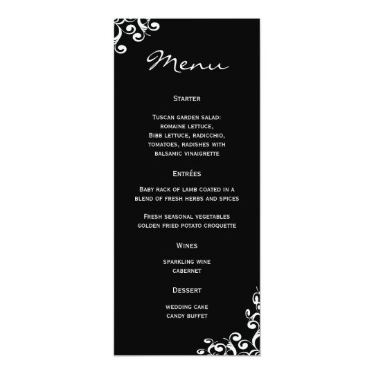 Damassé de menu de mariage carton d'invitation 10,16 cm x 23,49 cm