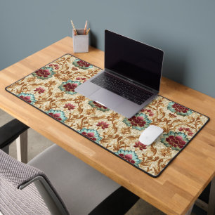 Damassé floral vintage en turquoise et burgundy