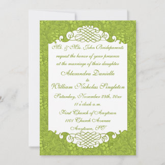 Damassé florale et faire-part de mariage vert de