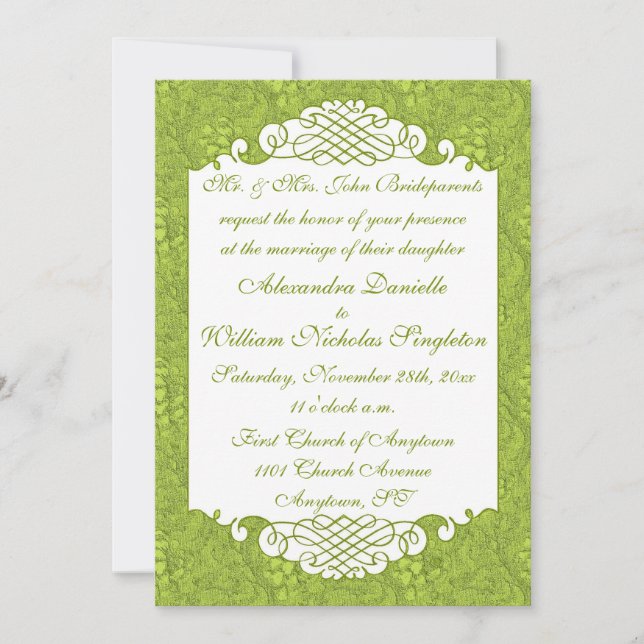 Damassé florale et faire-part de mariage vert de (Devant)