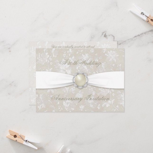 Damassé Gras 30 Ans de Mariage Invitation 4,5x6,25 (Devant/Arrière en situation)