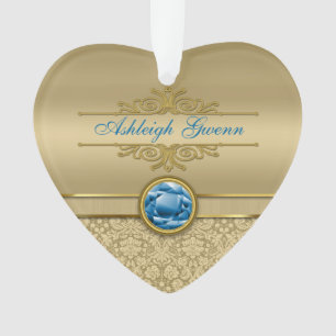 Damassé métallique d'or de pierre gemme bleue de