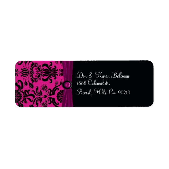 Damassé noire, magenta étiquette d’adresse retour