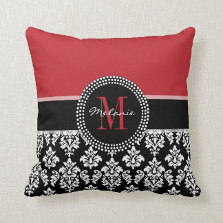 Damassé noire rouge Girly votre coussin de nom de