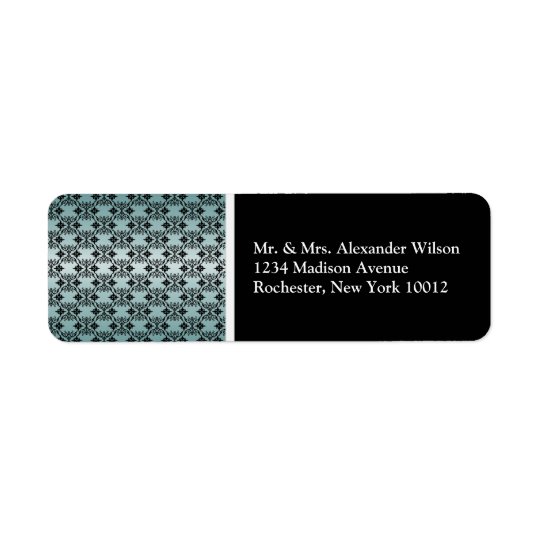 Damassé noire Teal et étiquettes de adresse noirs