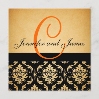 Damassé orange de monogramme de faire-part de
