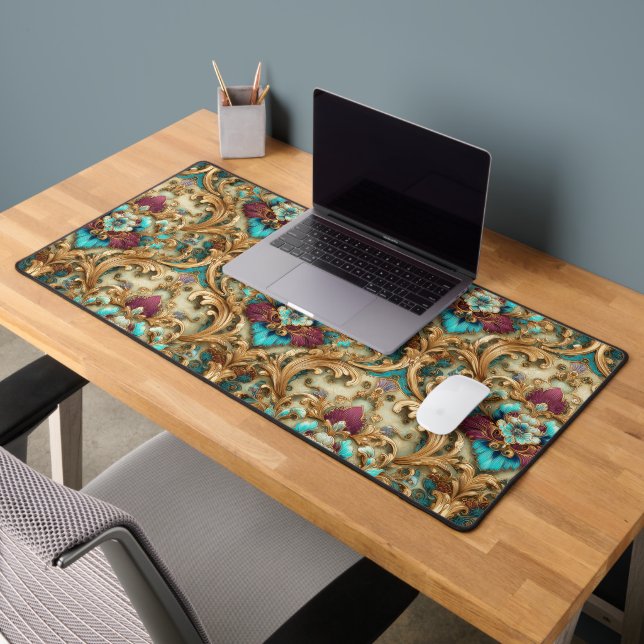 Damassé Orné Turquoise & Or (Bureau 2)