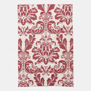 Damassé rouge et blanche de serviette de cuisine