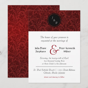 Damassé rouge - Invitation de mariage