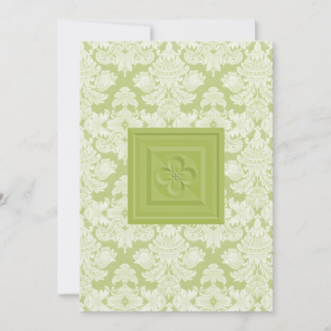 Damassé verte et faire-part de mariage croisé de (Devant)