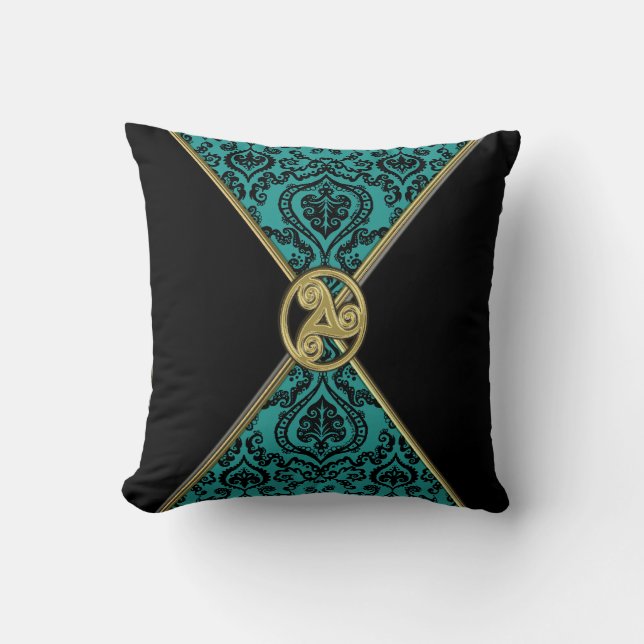 Damassé verte et noir avec le coussin celtique de (Recto)