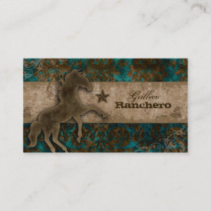 Damassé vintage occidentale Teal de carte de