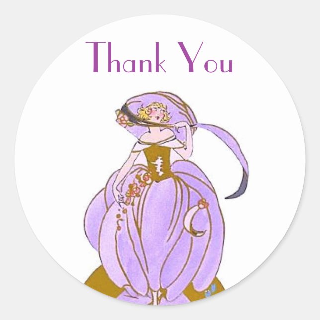 DAME ART DÉCO AUTOCOLLANT ROND CLASSIQUE (Devant)