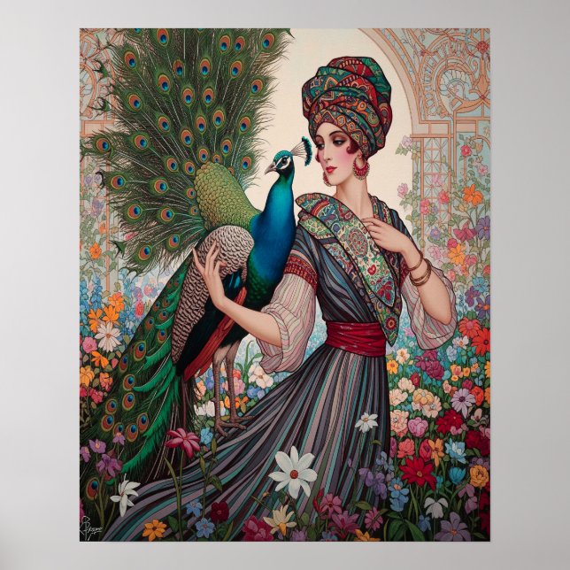 Dame Art Déco Avec Peacock (Devant)