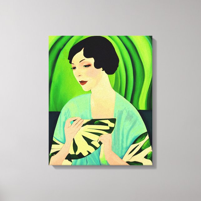 Dame Art déco avec ventilateur en Jade Green (Recto)