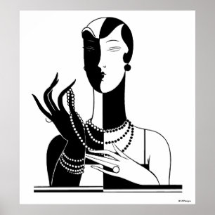 Dame Art Déco Vintage avec perles noir transp