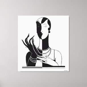 Dame Art Déco Vintage avec perles Noir Transp