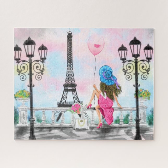 Dame au ballon rose à Paris Puzzle Romantique (Horizontal)