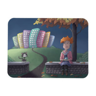 Dame au chat dans le parc Magnet