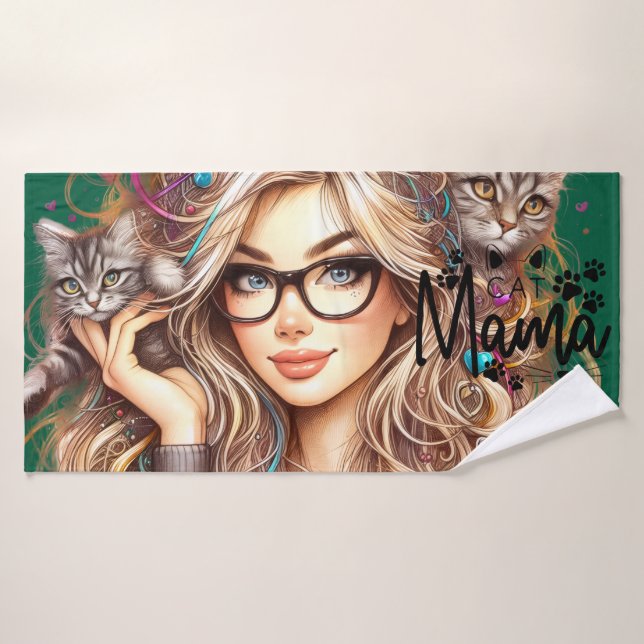 Dame aux chats folle  (Serviette de bain)