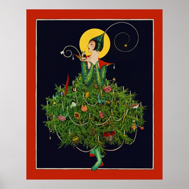 DAME AVEC CADEAUX DE NOËL ART DÉCO BEAUTÉ MODE  (Devant)