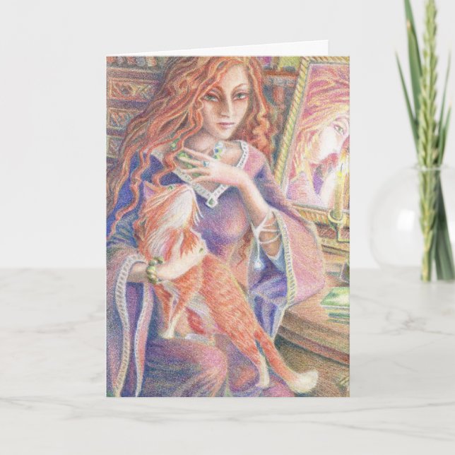DAME AVEC CARTE DE SALUT D'ANNIVERSAIRE CHAT (Devant)