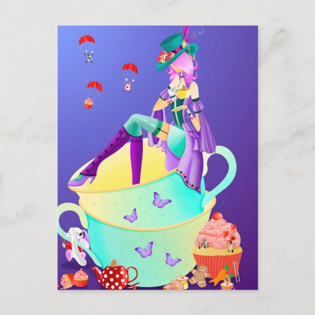 Dame chapeautée dans une carte postale de tasse de (Devant)