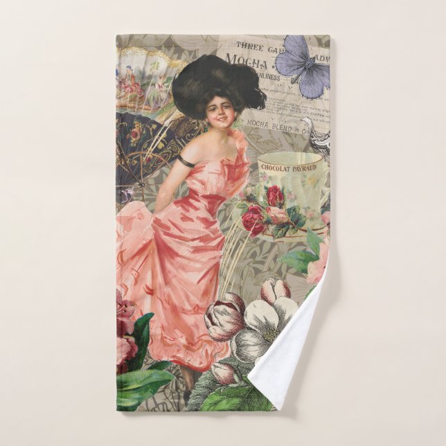 Dame de café femme victorienne rose riche robe (Serviette à main)
