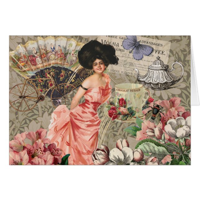 Dame de café femme victorienne rose riche robe (Devant horizontal)