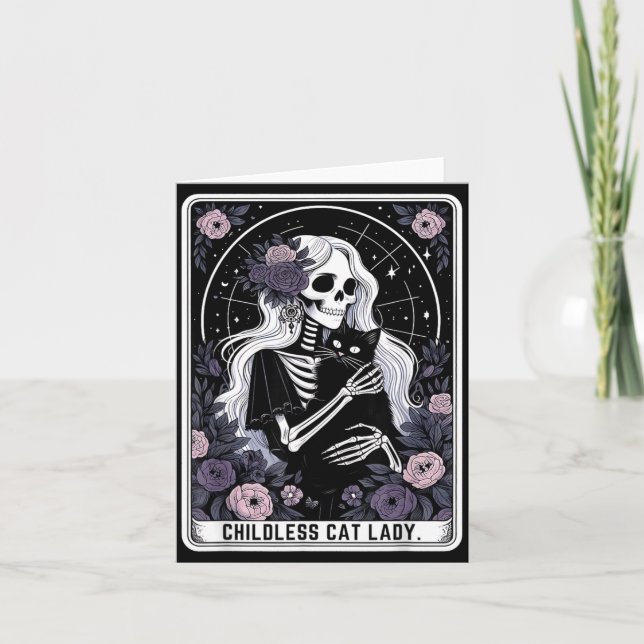 Dame de chat sans enfants Carte de tarot squelette (Devant)